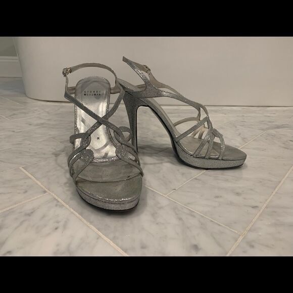 STUART WEITZMAN🤍Silver glitter platform slingback - Picture 12 of 16